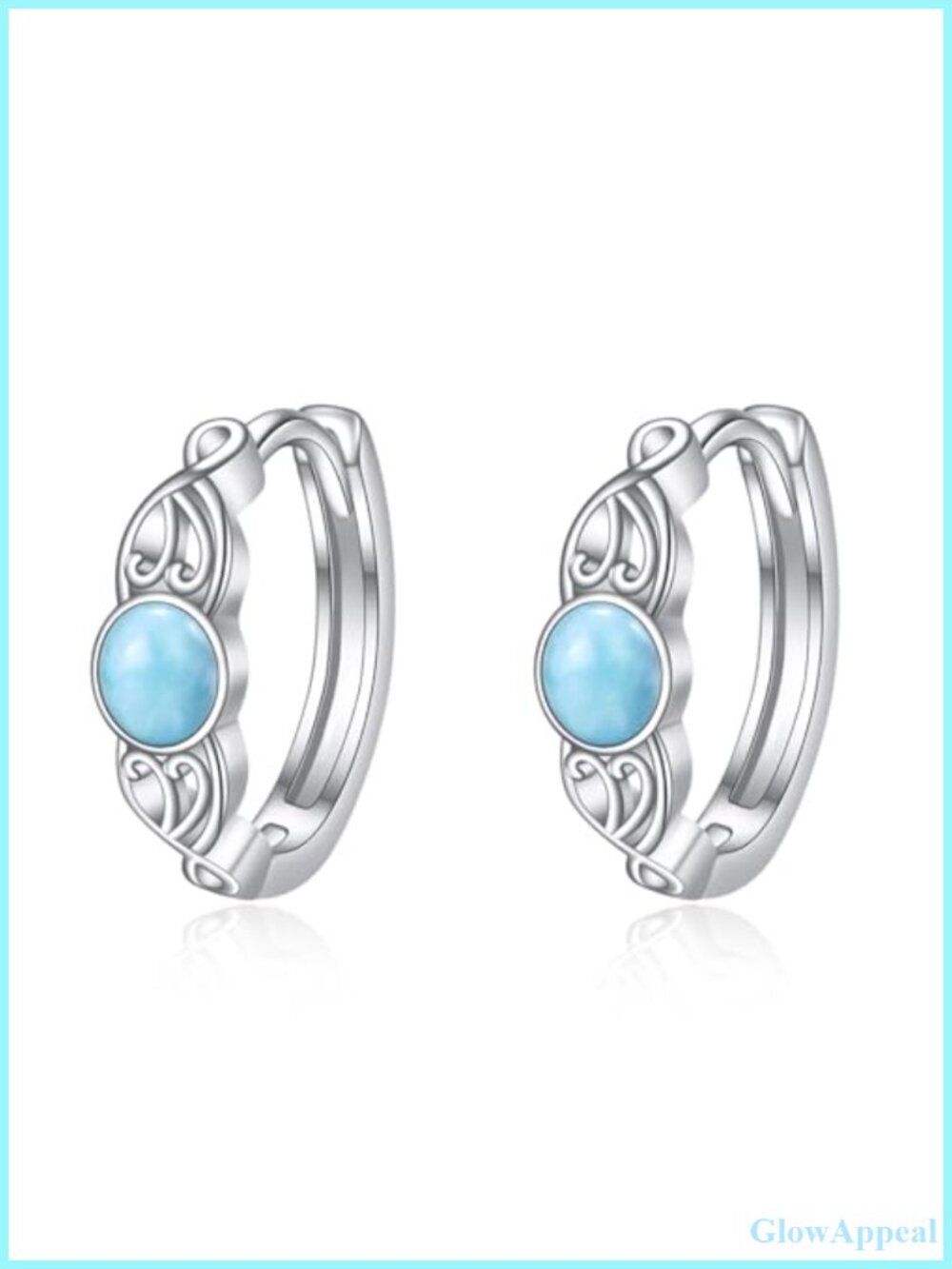 Celtic Knot Hoop Earrings 925 Sterling Silver Larimar Gemstone Hypoallergenic